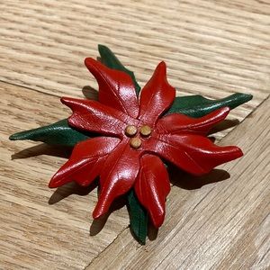 Vintage leather poinsettia brooch